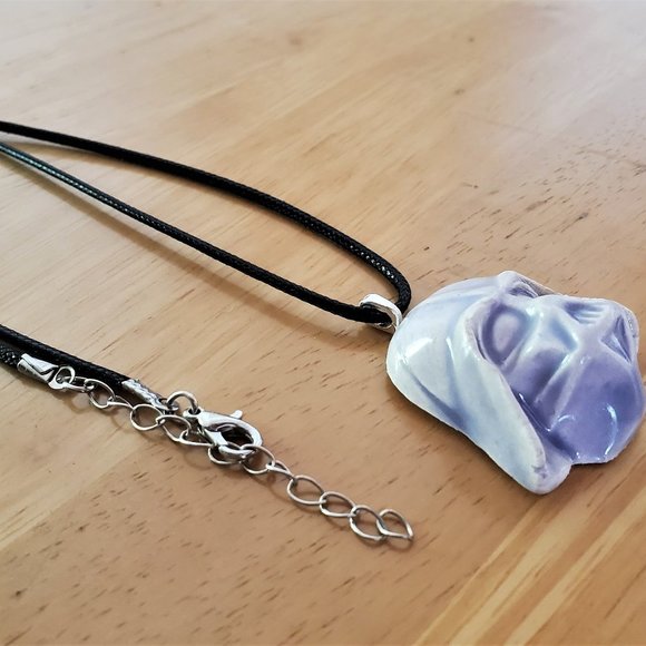 Handmade Ceramic Pale Lilac Darth Vader Pendant Necklace - Picture 5 of 15